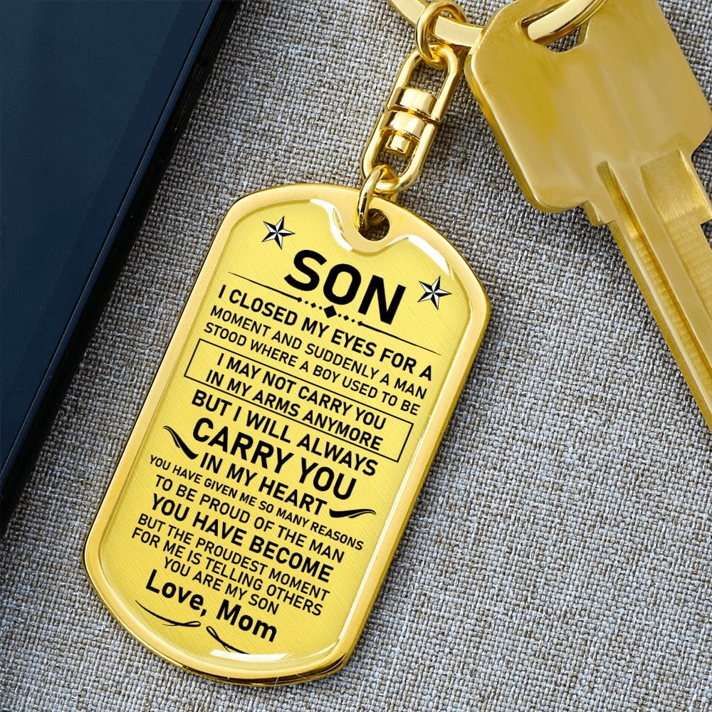 Son Gift (From Mom) | Dog Tag Keychain