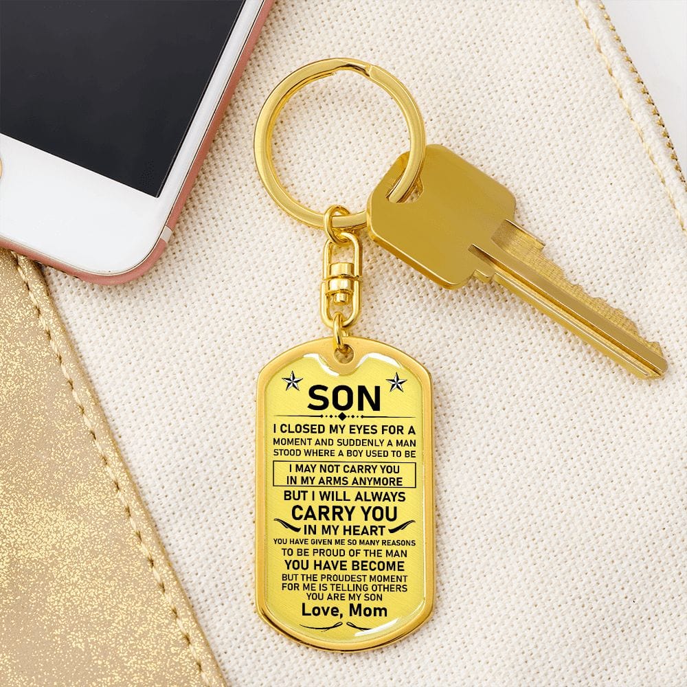 Son Gift (From Mom) | Dog Tag Keychain