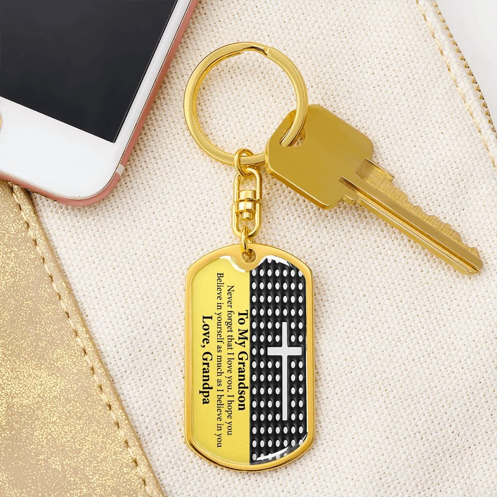 Grandson Gift (Love, Grandpa) Dog Tag Keychain