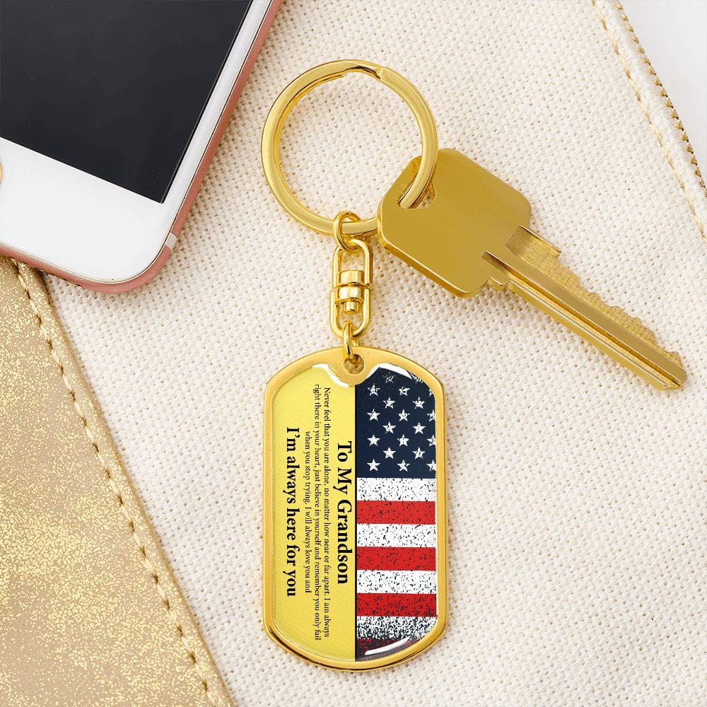 Grandson Gift | American Flag Dog Tag Keychain