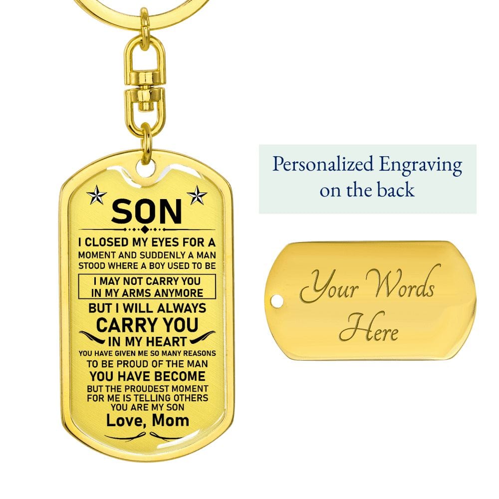 Son Gift (From Mom) | Dog Tag Keychain