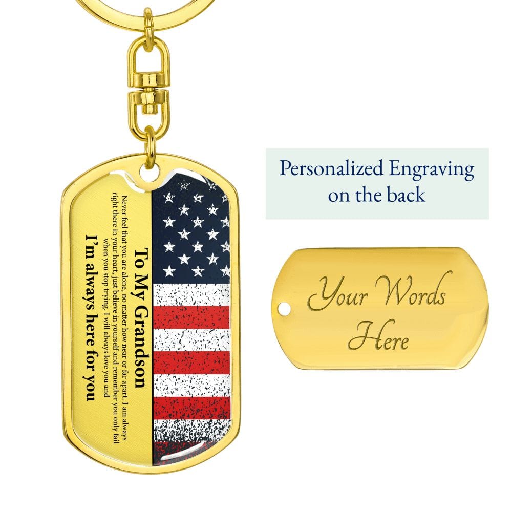 Grandson Gift | American Flag Dog Tag Keychain