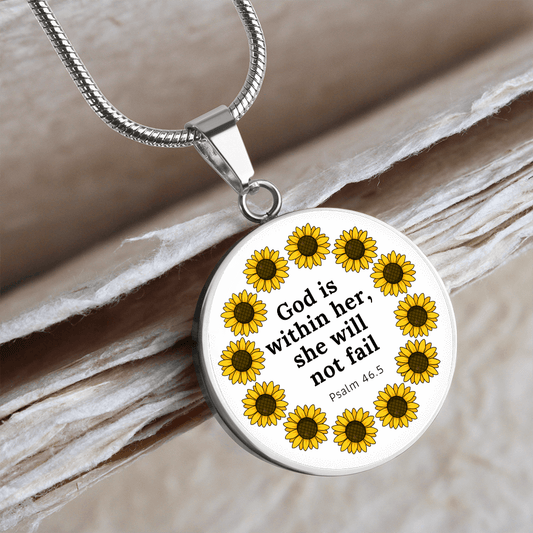 God is within her, She will not Fail | Christian Pendant Necklace
