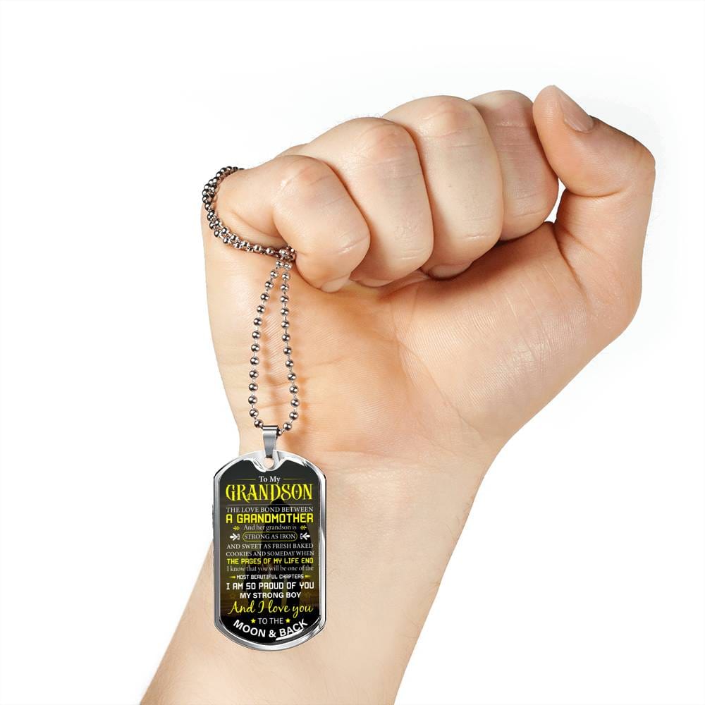Grandson Strong as Iron dog tag necklace