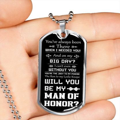 man of honor proposal dog tag necklace