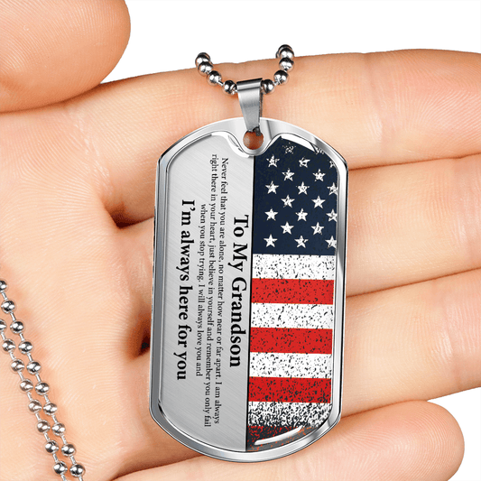 Grandson Gift | American Flag Dog Tag Necklace