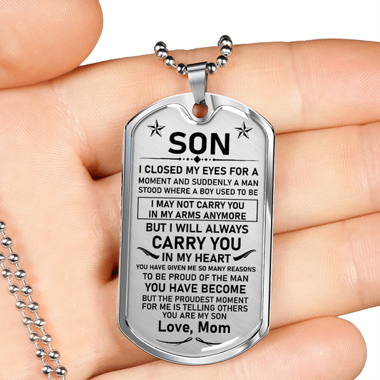 Son Gift (Love, Mom) Dog Tag Necklace