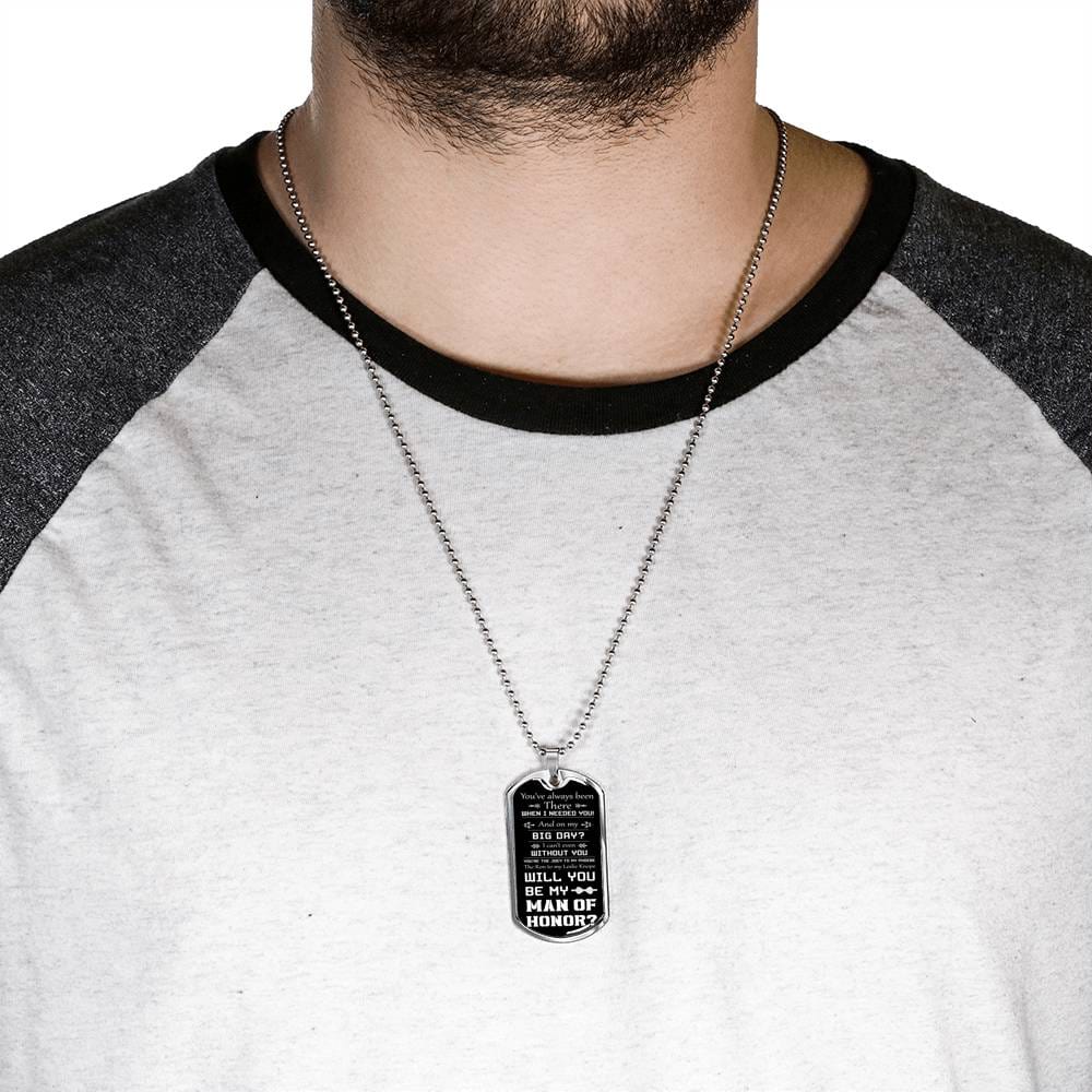 man of honor proposal dog tag necklace