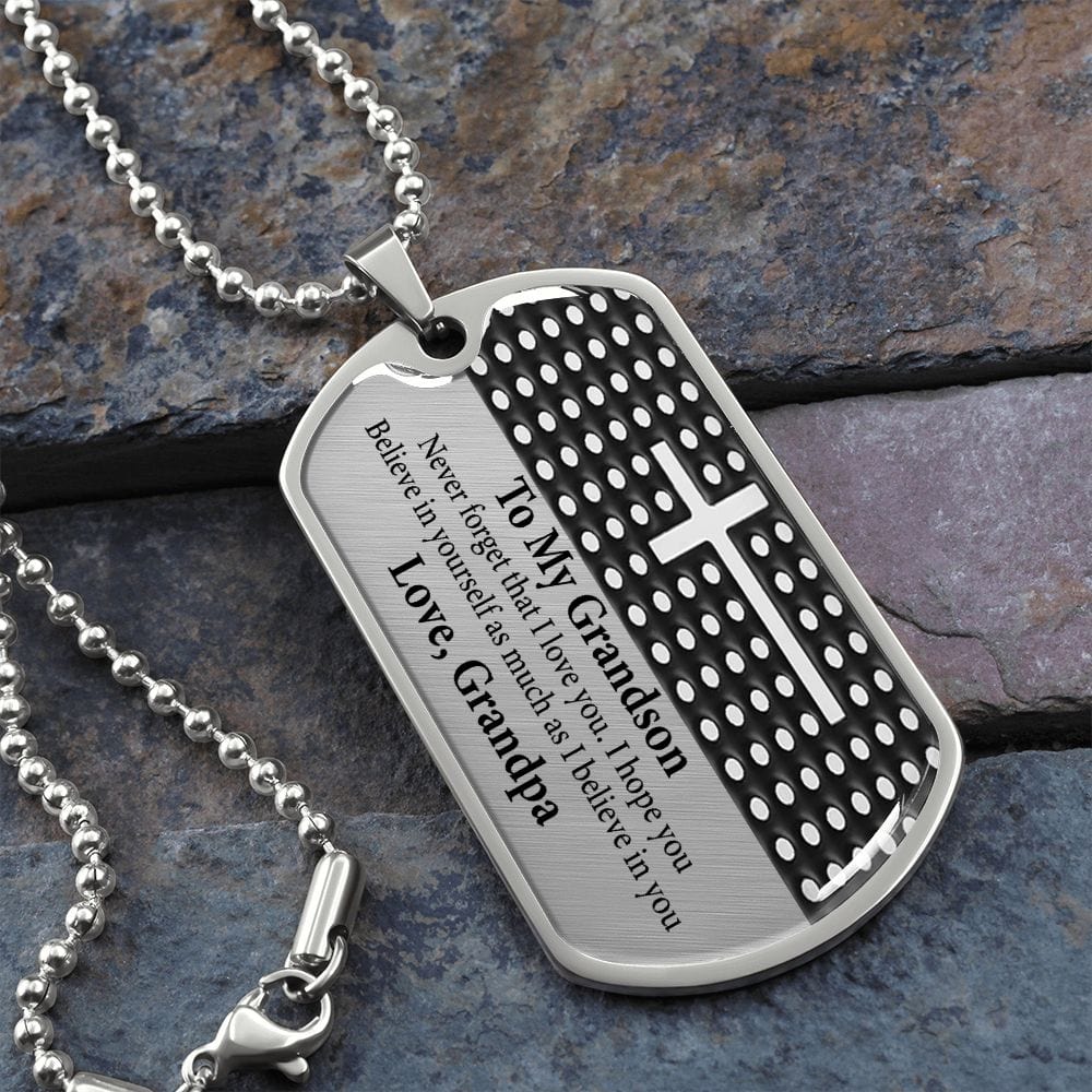Grandson Gift | Never Forget that I Love You, Gift for Grandson from Grandpa, Dog Tag Military Chain Necklace, Birthday, Christmas for Him