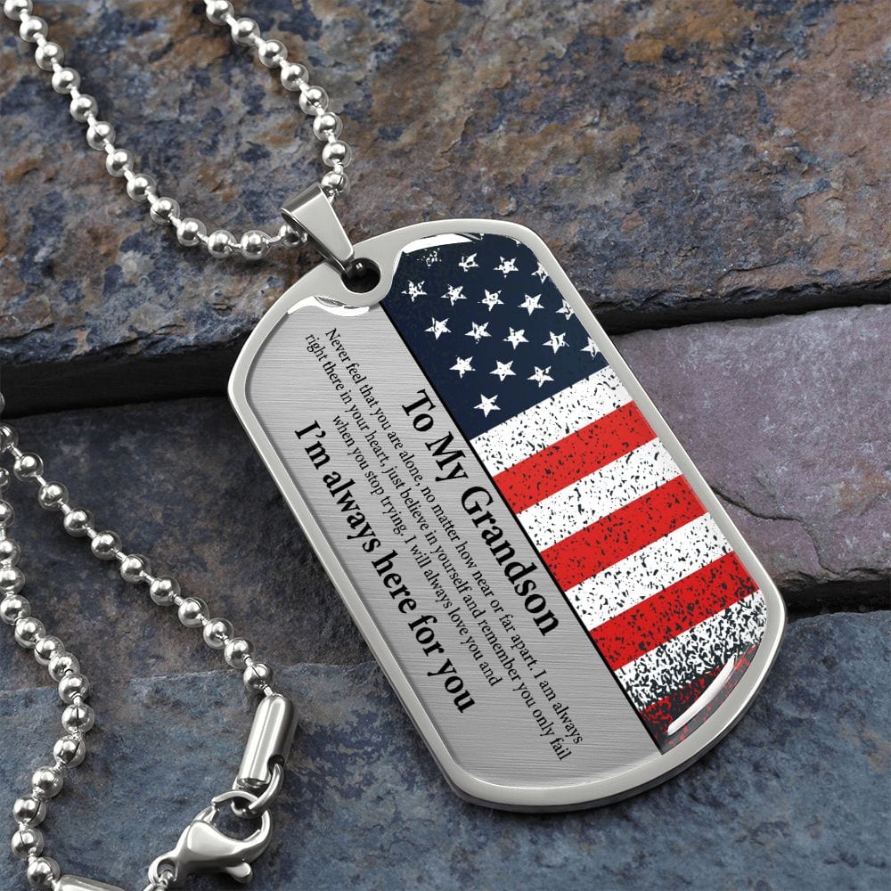 Grandson Gift | American Flag Dog Tag Necklace