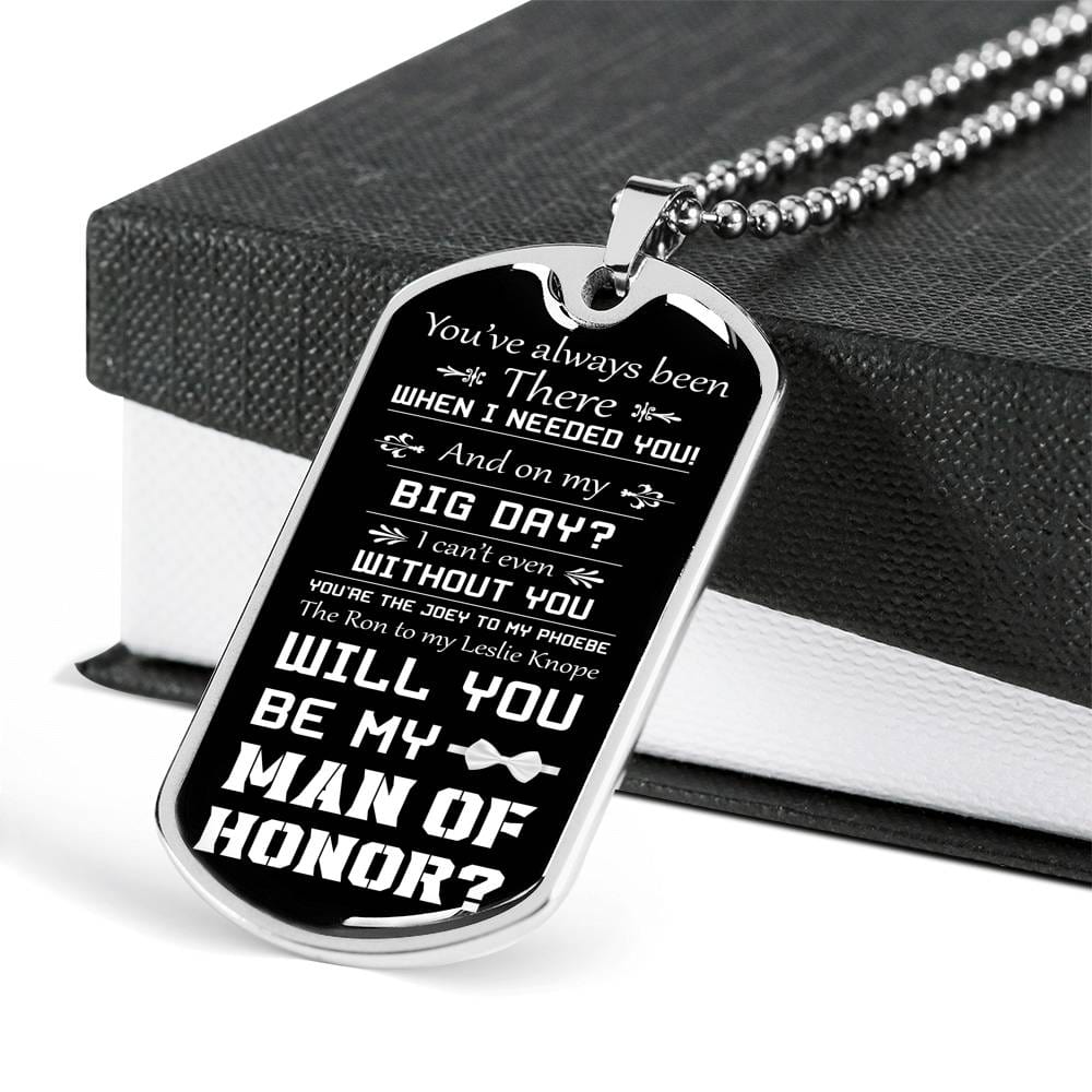 man of honor proposal dog tag necklace