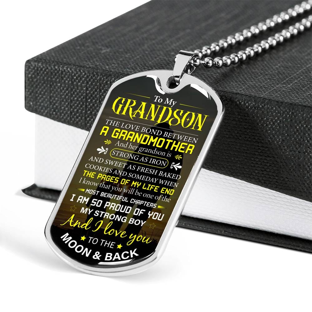 Grandson Strong as Iron dog tag necklace
