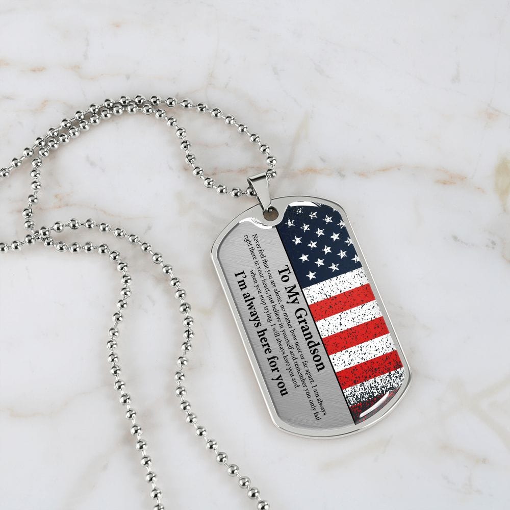Grandson Gift | American Flag Dog Tag Necklace