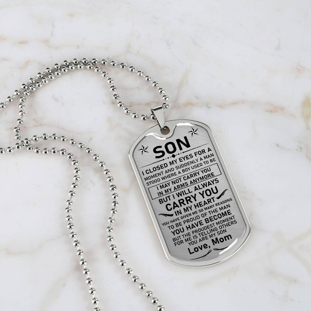 Son Gift (Love, Mom) Dog Tag Necklace