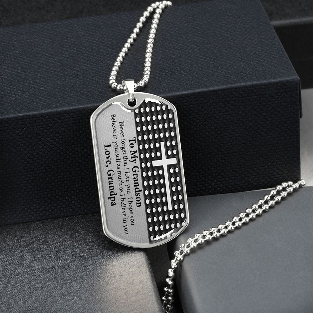 Grandson Gift | Never Forget that I Love You, Gift for Grandson from Grandpa, Dog Tag Military Chain Necklace, Birthday, Christmas for Him