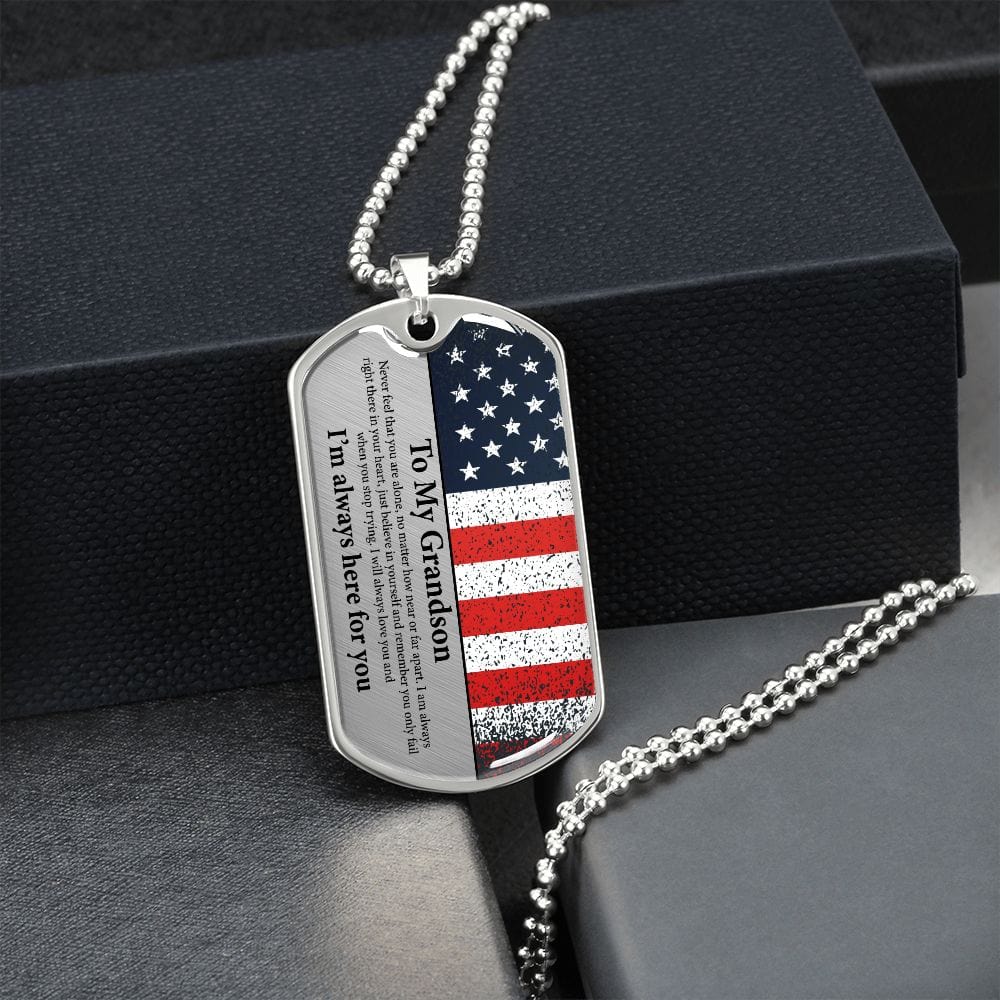 Grandson Gift | American Flag Dog Tag Necklace
