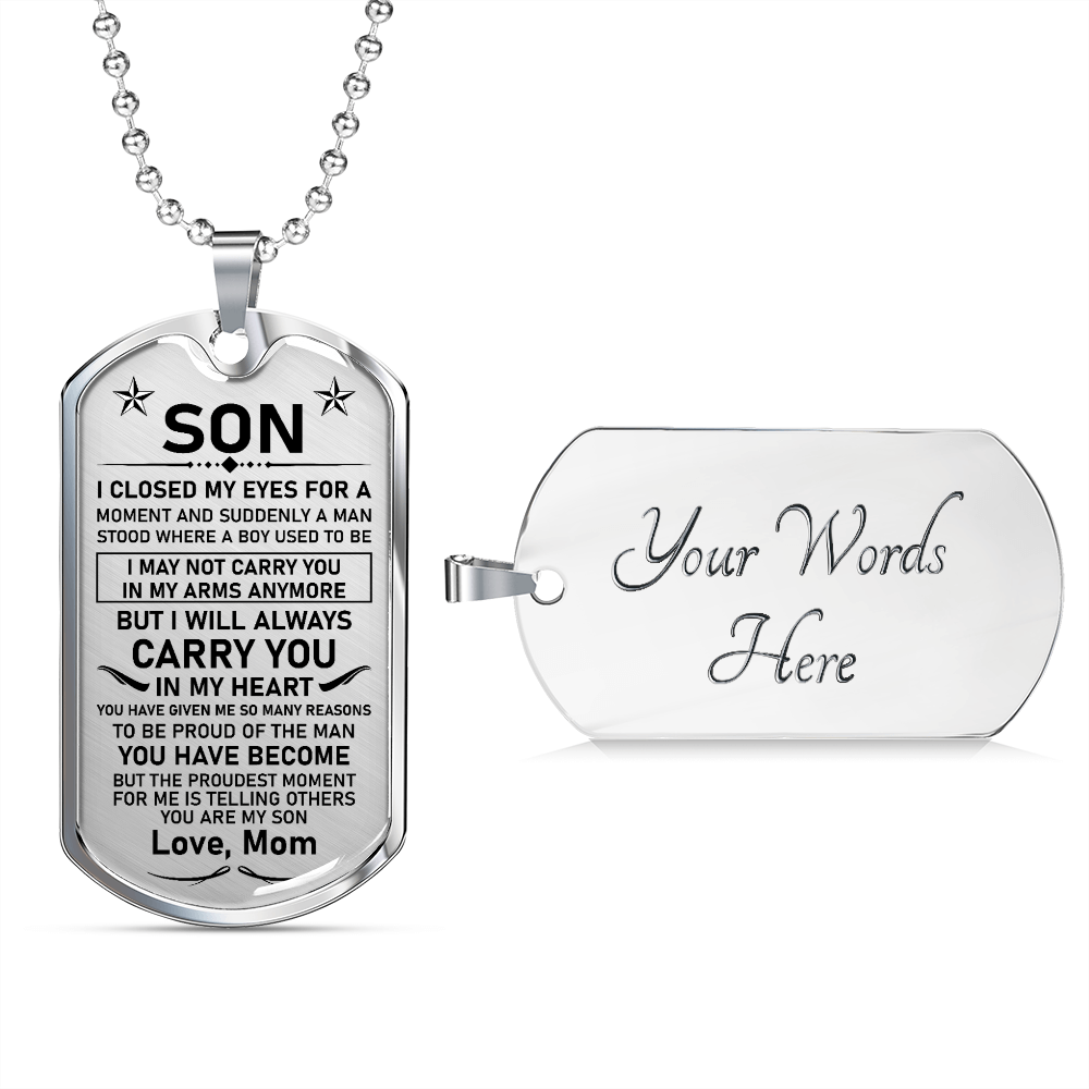 Son Gift (Love, Mom) Dog Tag Necklace