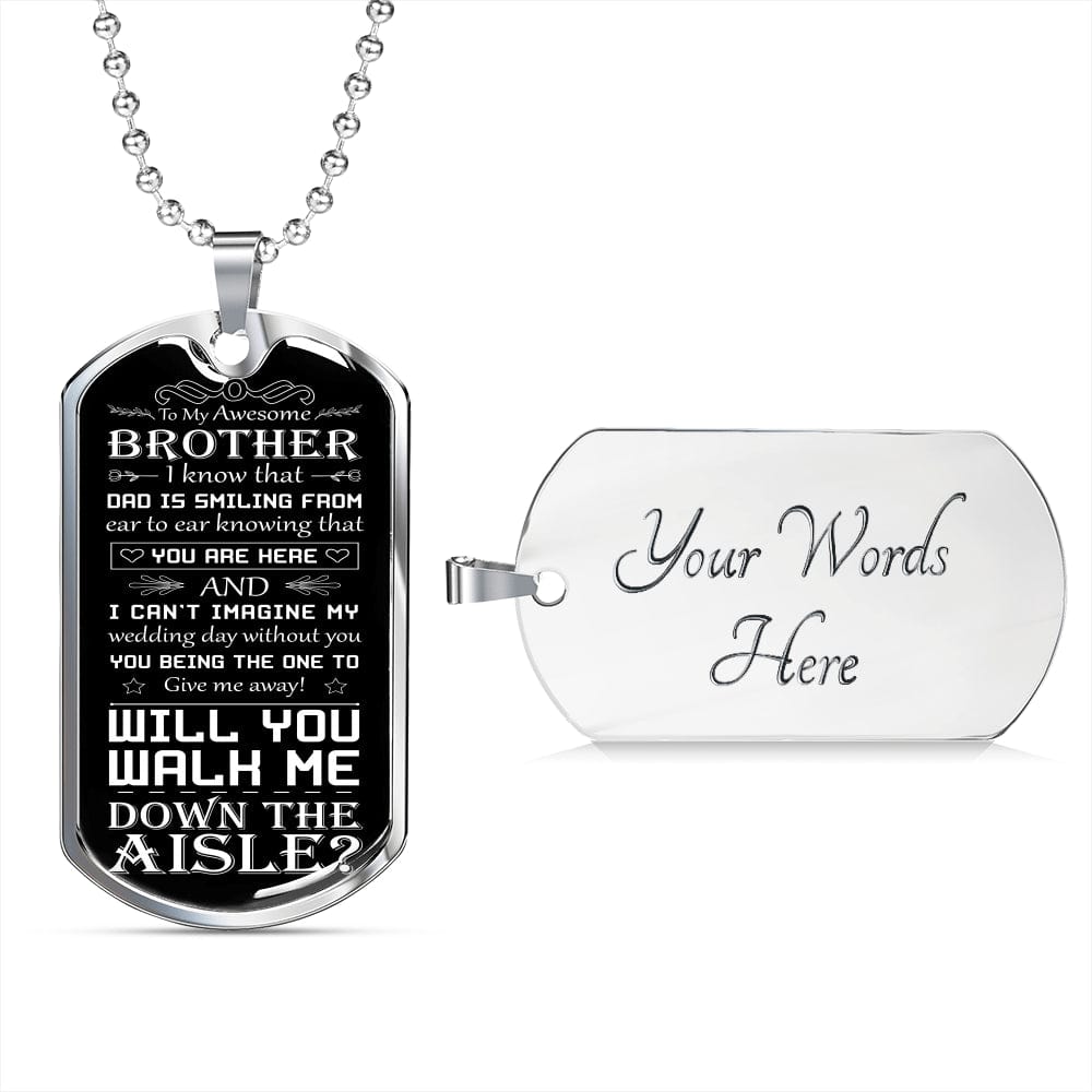 walk me down the aisle dog tag necklace