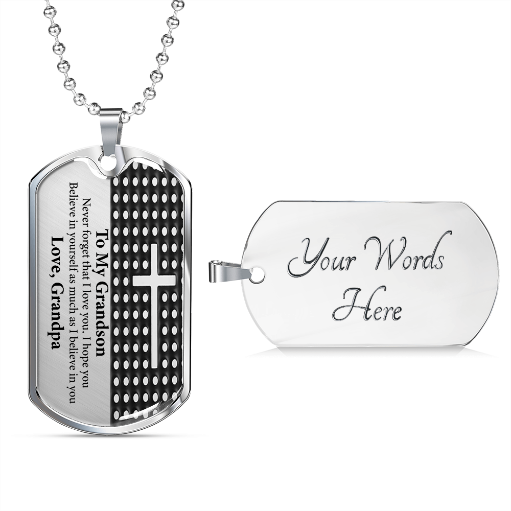 Grandson Gift (Love, Grandpa) Dog Tag Necklace