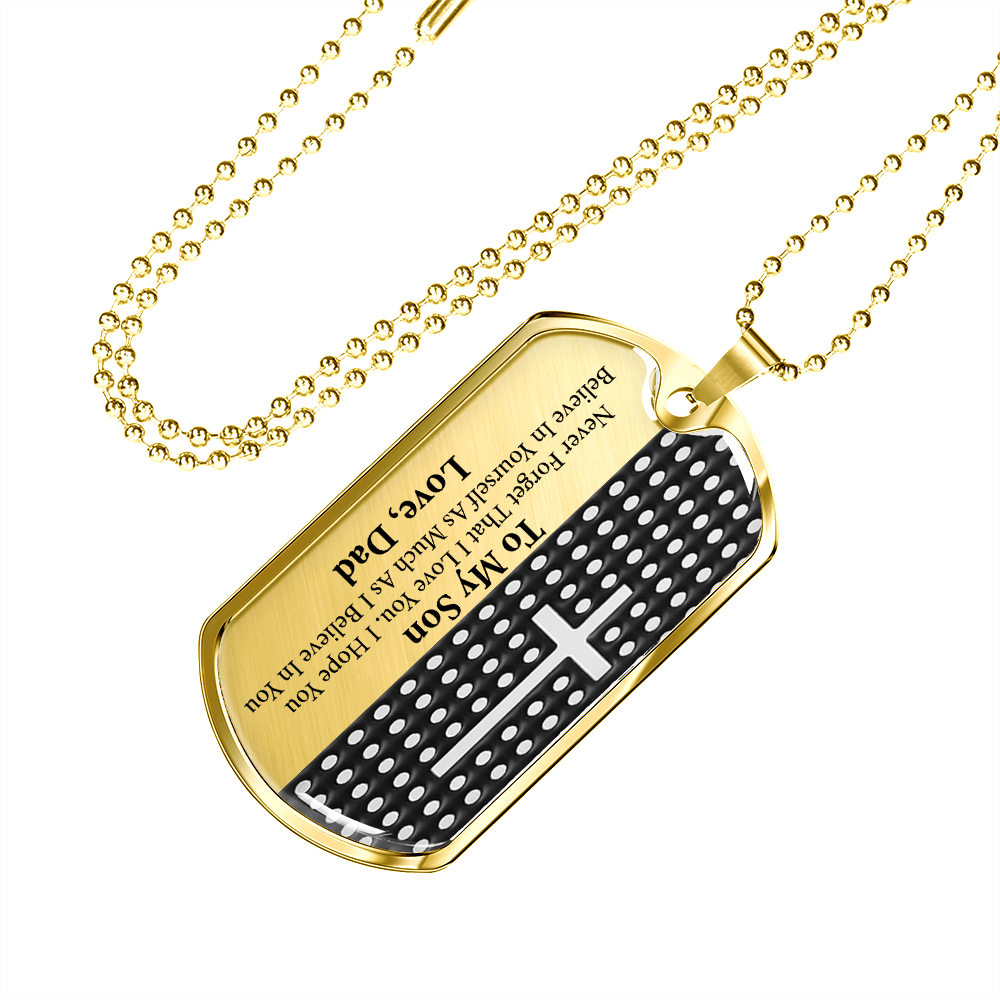 Son Gift | Never Forget that I Love You, Gift for Son from Dad, Dog Tag Military Chain Necklace, Birthday, Christmas for Him, Father Son Gift