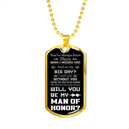 man of honor proposal dog tag necklace