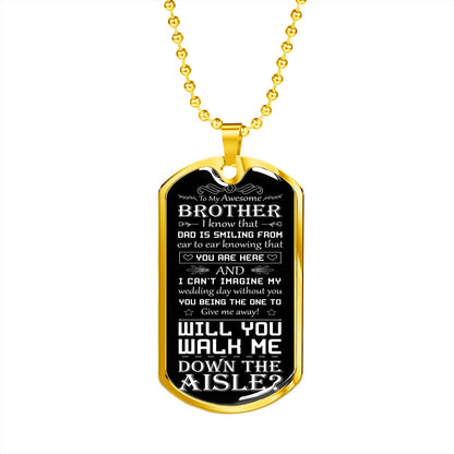 walk me down the aisle dog tag necklace