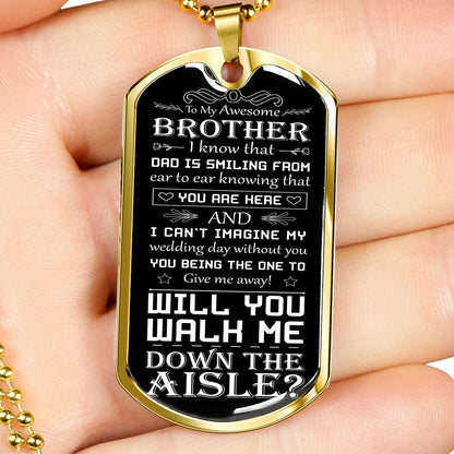 walk me down the aisle dog tag necklace