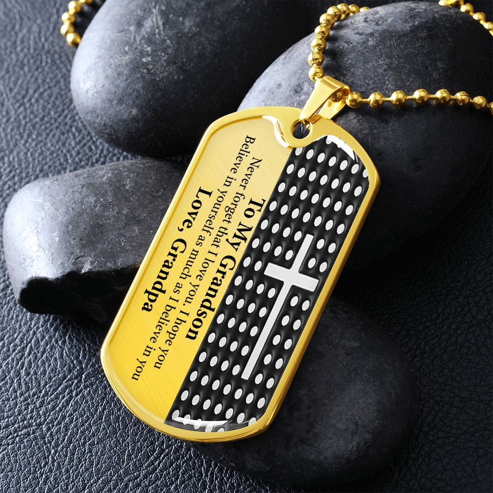 Grandson Gift | Never Forget that I Love You, Gift for Grandson from Grandpa, Dog Tag Military Chain Necklace, Birthday, Christmas for Him