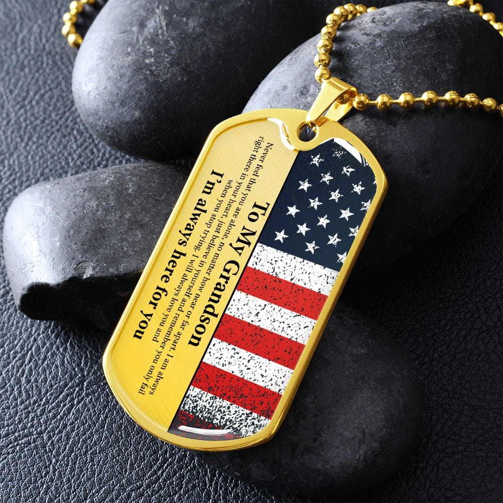 Grandson Gift | American Flag Dog Tag Necklace