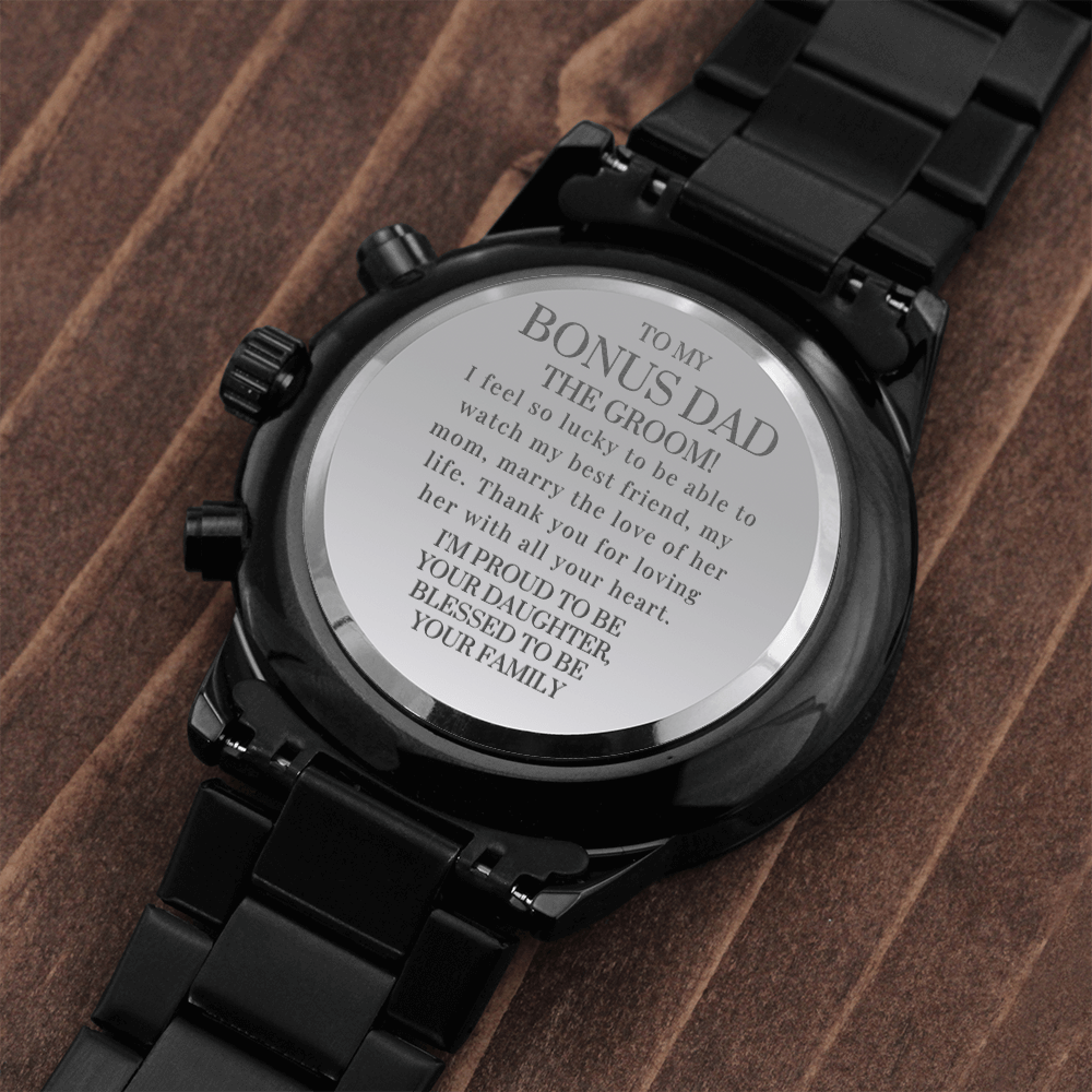 To My Bonus Dad (The Groom!) Getting Married | Engraved Watch