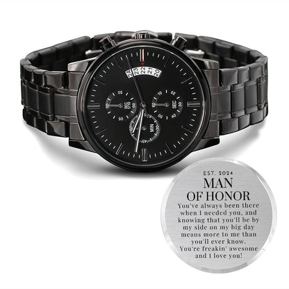 BFF Man of Honor Gift 2024 | Engraved Watch, Male Best Friend, Bridesman Proposal, Brother of the Bride, Officiant, For Him, From the Bride