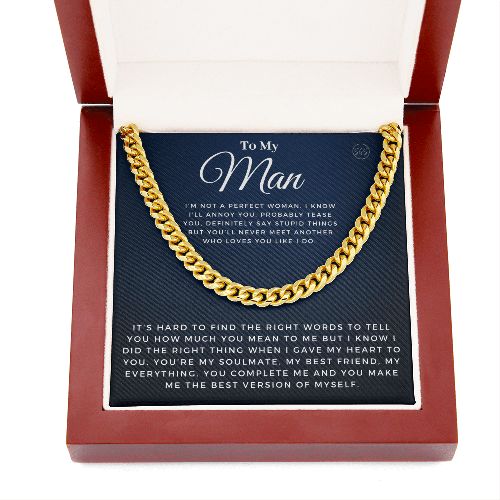 My Man - You Complete Me - Cuban Link Chain | Gift for Husband, Boyfriend, Soulmate, Anniversary Present, Romantic Birthday 0210a