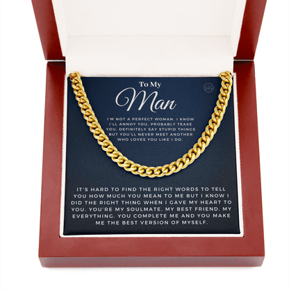 My Man - You Complete Me - Cuban Link Chain | Gift for Husband, Boyfriend, Soulmate, Anniversary Present, Romantic Birthday 0210a