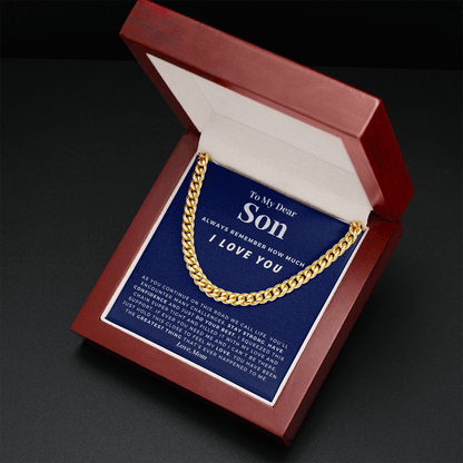 Son - Confident - Cuban Link Chain | Gift for Son from Mom, Proud of You Son, Birthday Gift for Son, Graduation Gift from Mother, Blue