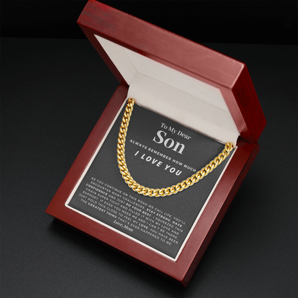 Son - Confident - Cuban Link Chain | Gift for Son from Mom, Proud of You Son, Birthday Gift for Son, Graduation Gift from Mother, Grey