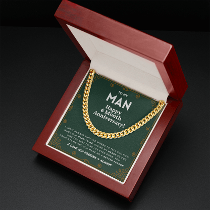 6 Month Anniversary Gift For Him | For Boyfriend, Partner, Men's Cuban Link Chain, Romantic Present From Girlfriend, To My Man, Six Mo.