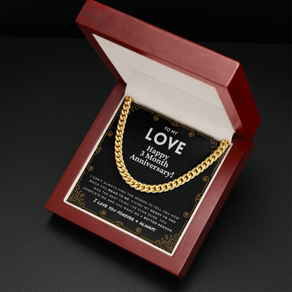 3 Month Anniversary Gift For Him | For Boyfriend, Partner, Men's Cuban Link Chain, Romantic Present From Girlfriend, To My Love, Three Mo.