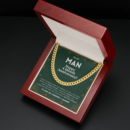 4 Month Anniversary Gift For Him | For Boyfriend, Partner, Men's Cuban Link Chain, Romantic Present From Girlfriend, To My Man, Four Mo.