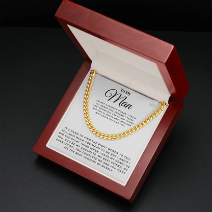 My Man - You Complete Me - Cuban Link Chain | Gift for Husband, Boyfriend, Soulmate, Anniversary Present, Romantic Birthday 0210c