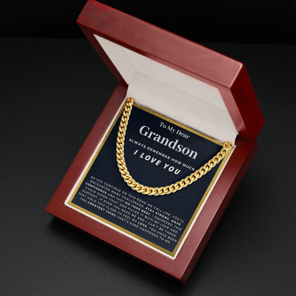 Grandson - Hold This Close - Cuban Link Chain | Gift for Grandson, From Grandparents, From Grandma and Grandpa, Graduation or Birthday, Gold