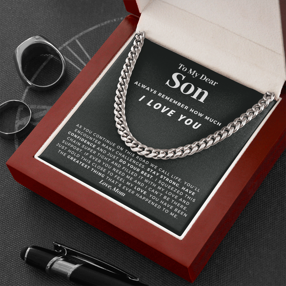 Son - Confident - Cuban Link Chain | Gift for Son from Mom, Proud of You Son, Birthday Gift for Son, Graduation Gift from Mother, Charcoal