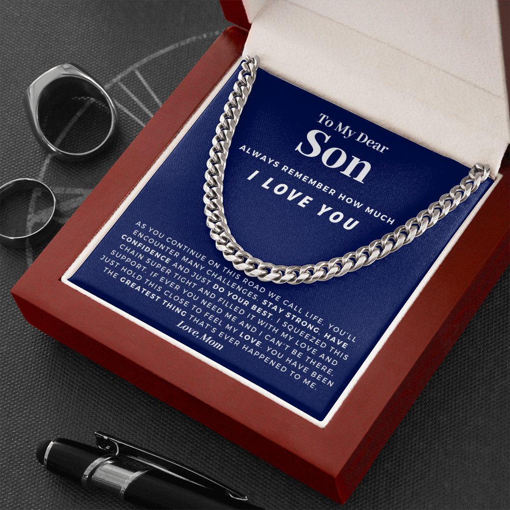 Son - Confident - Cuban Link Chain | Gift for Son from Mom, Proud of You Son, Birthday Gift for Son, Graduation Gift from Mother, Blue