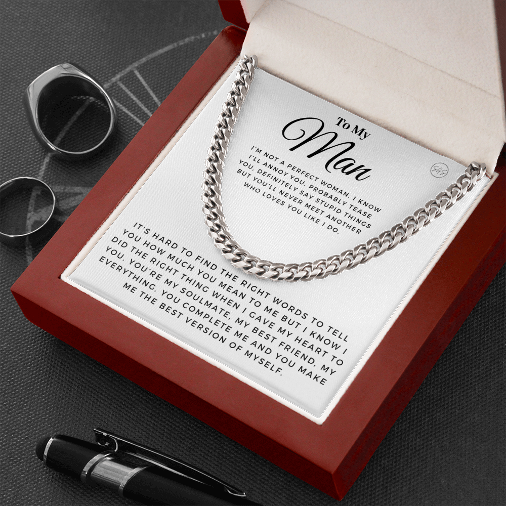 My Man - You Complete Me - Cuban Link Chain | Gift for Husband, Boyfriend, Soulmate, Anniversary Present, Romantic Birthday 0210c