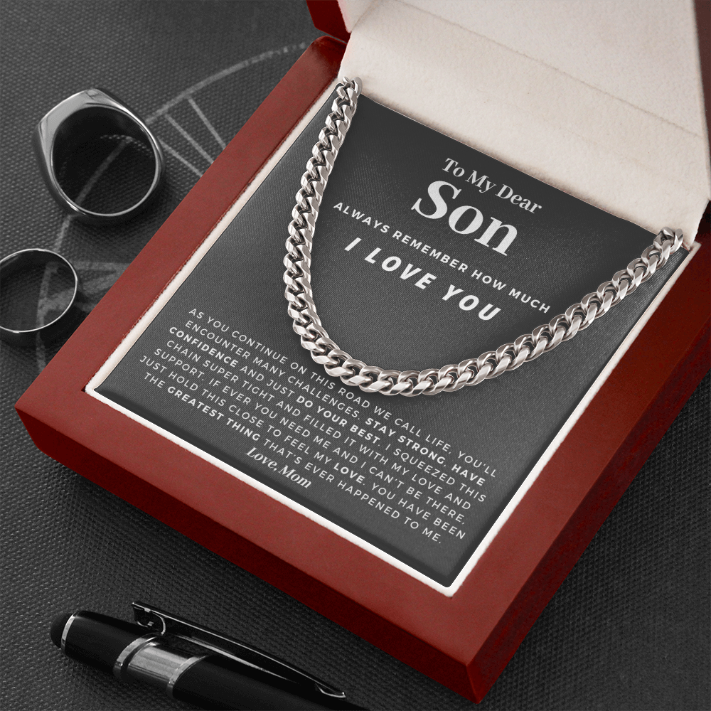 Son - Confident - Cuban Link Chain | Gift for Son from Mom, Proud of You Son, Birthday Gift for Son, Graduation Gift from Mother, Grey