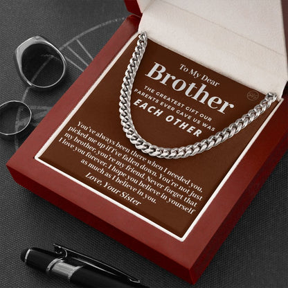 Brother Gift (From Sister) Cuban Link Chain | Sentimental Birthday Gift for Brother, Christmas Gift Necklace for Brother from Sister 914c