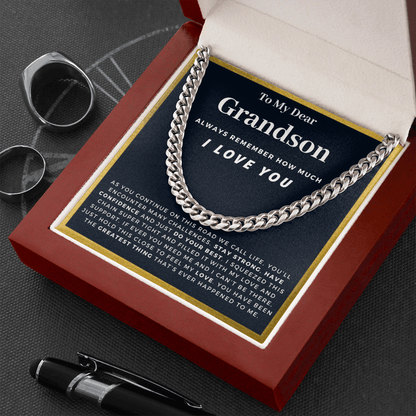 Grandson - Hold This Close - Cuban Link Chain | Gift for Grandson, From Grandparents, From Grandma and Grandpa, Graduation or Birthday, Gold