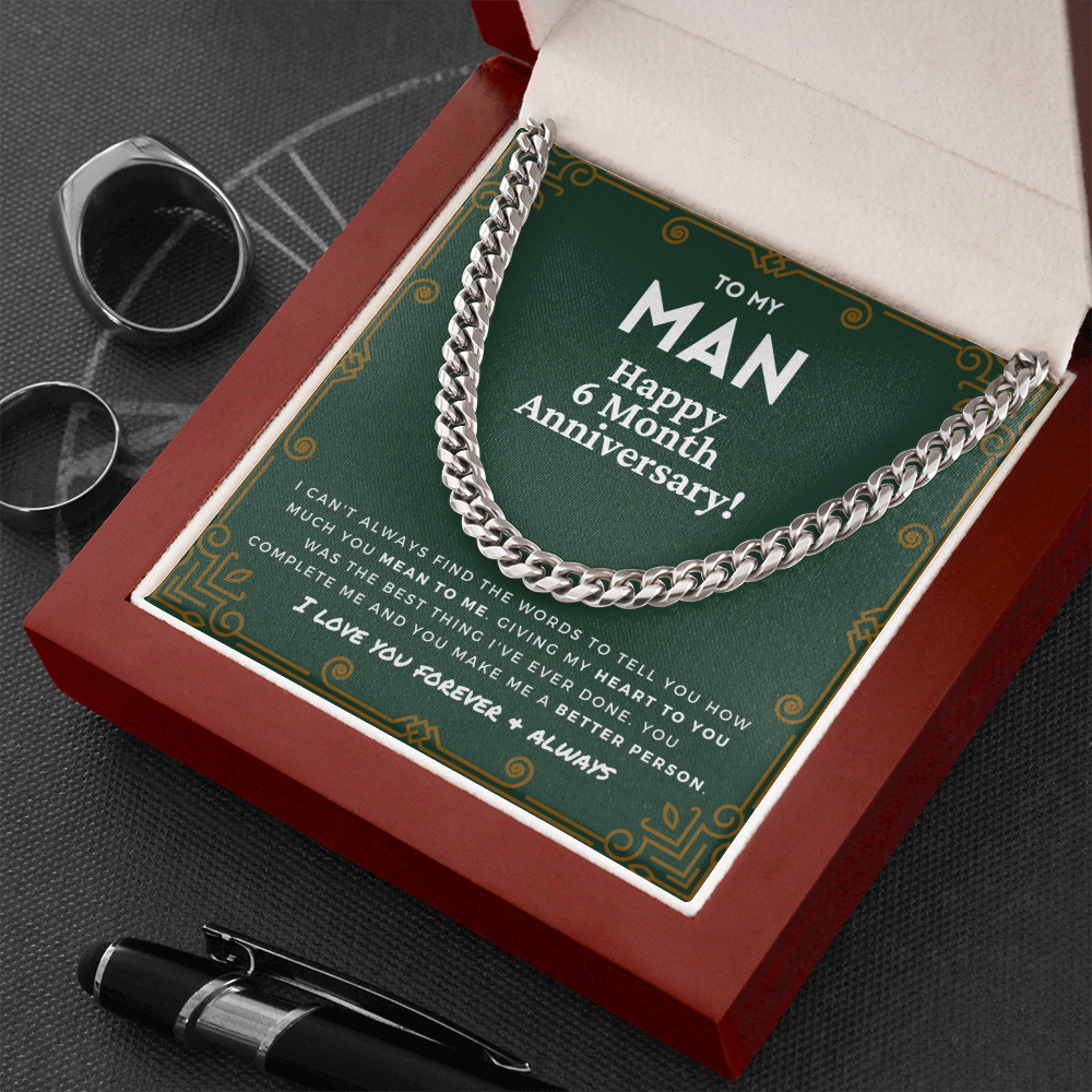 6 Month Anniversary Gift For Him | For Boyfriend, Partner, Men's Cuban Link Chain, Romantic Present From Girlfriend, To My Man, Six Mo.