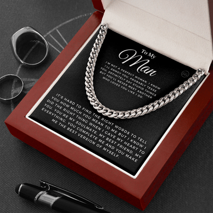 My Man - You Complete Me - Cuban Link Chain | Gift for Husband, Boyfriend, Soulmate, Anniversary Present, Romantic Birthday 0210b