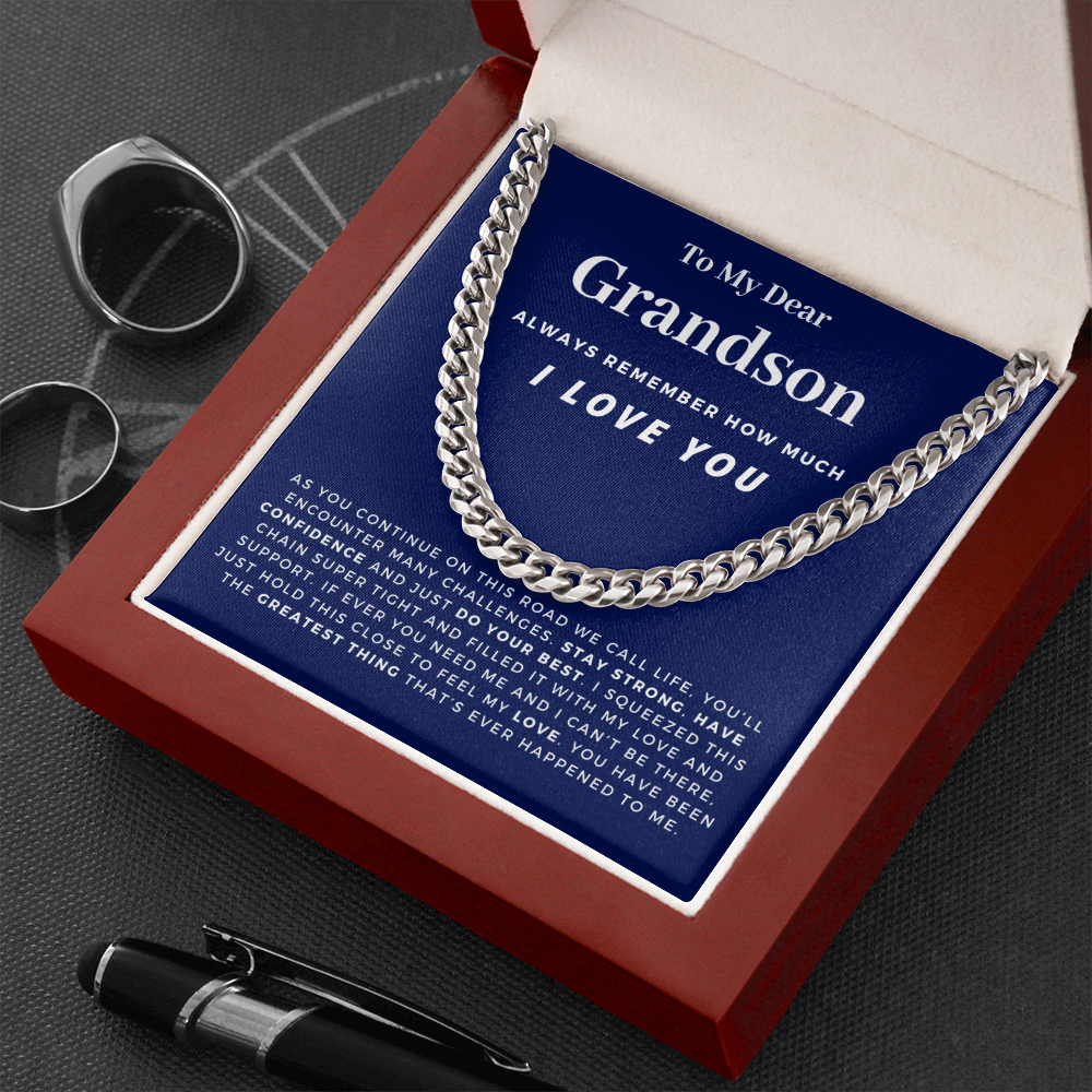 Grandson - Hold This Close - Cuban Link Chain | Gift for Grandson, From Grandparents, From Grandma and Grandpa, Graduation or Birthday
