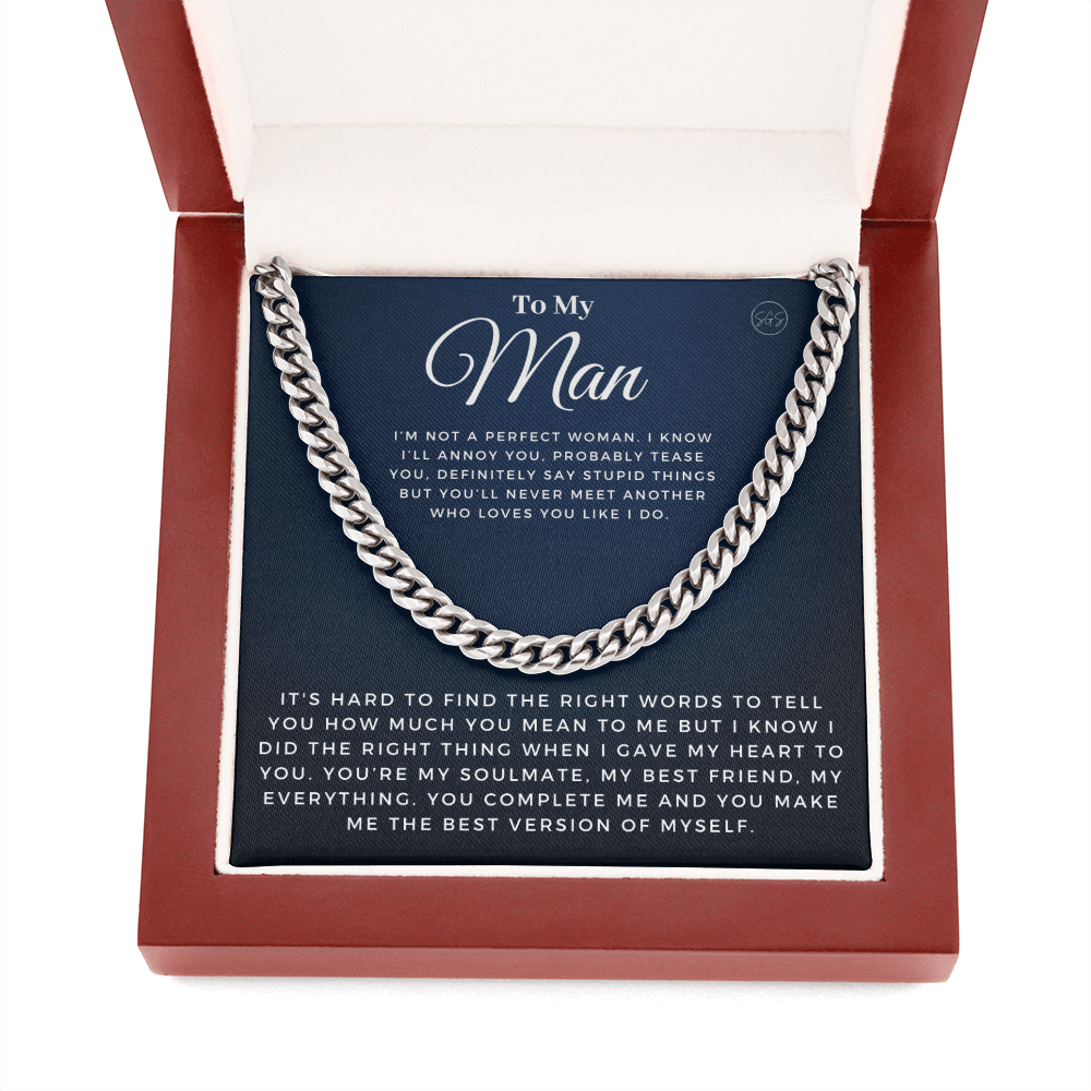 My Man - You Complete Me - Cuban Link Chain | Gift for Husband, Boyfriend, Soulmate, Anniversary Present, Romantic Birthday 0210a